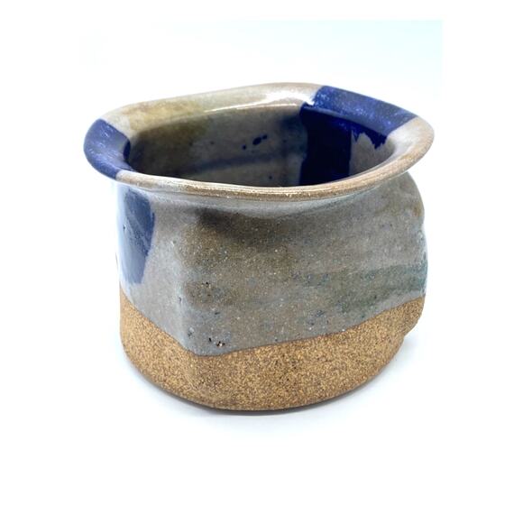 Unique Studio pottery planter Blue and‎ tan MCM pottery Vintage handmade - Picture 5 of 7